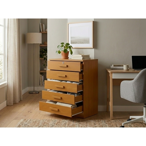 Cômoda Tulsa 5 Gavetas 100% MDF com Chave e Tampo 25mm - Cinamomo