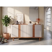 Buffet Charlotte 1.53m 4 Portas Ripadas e Dobradiça Soft Close - Off White/Cinamomo