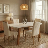Mesa de Jantar 4 Lugares Arizona Tampo de Vidro - Off White/Naturale