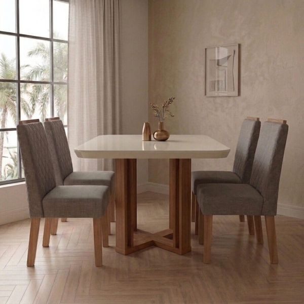 Conjunto Mesa de Jantar Segovia 0,90 com 4 Cadeiras Diva