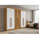 Guarda-Roupa Casal Ripado Columbus 6 Portas 6 Gavetas - Cinamomo/Off White