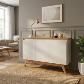 Buffet Gardenia 3 Portas com Tampo em MDF 25mm - Off White/Nature