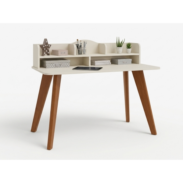 Escrivaninha Kiwi 1.20m com Nichos Organizadores 100% MDF - Off White/Cedro