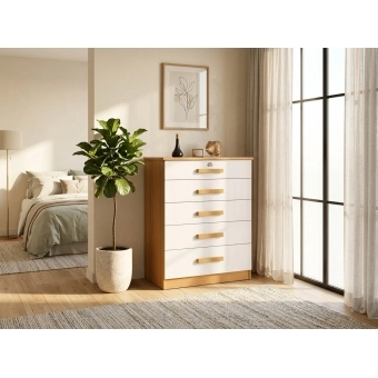 Cômoda Tulsa 5 Gavetas 100% MDF com Chave e Tampo 25mm