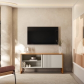 Rack Leon 1.40m MDF/MDP Porta Frisada para TV até 55 - Nature/Off White