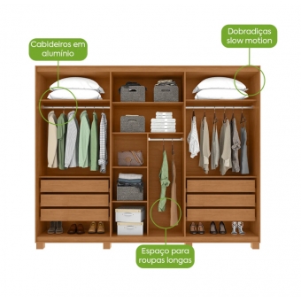 Guarda-Roupas Casal 6 Portas 100% MDF com LED  CRISTAL GLASS