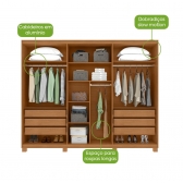 Guarda-Roupas Casal 6 Portas 100% MDF com LED  CRISTAL GLASS - Amendoa