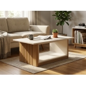 Mesa de Centro Veneza com Vidro Pintado e Rodízios - Cinamomo/Off White