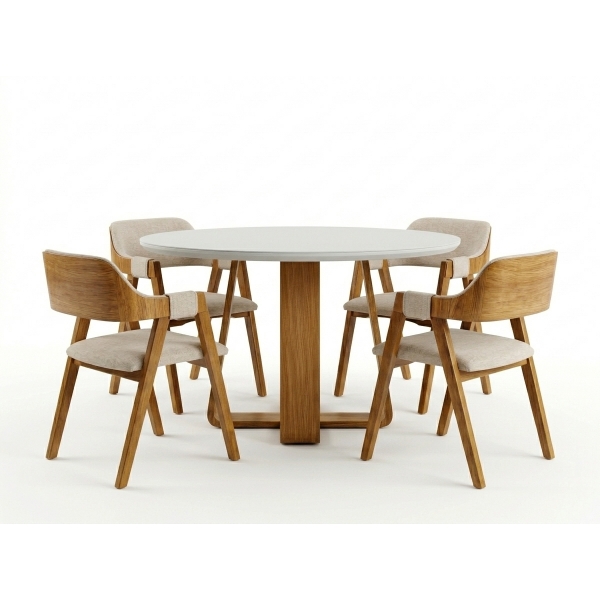 Conjunto Mesa de Jantar Topázio Redonda com 4 cadeiras