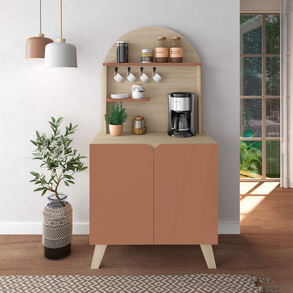 Cantinho do Café Califórnia com Painel Curvo Retrô - Naturale/Terracota