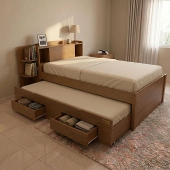 Cama Solteiro Denver Plus com Auxiliar e 2 Gavetas