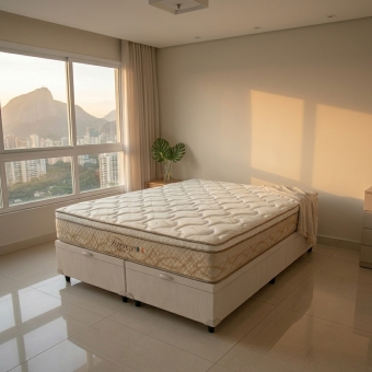 Conjunto Cama Box Baú Queen Firenze 158x198 Palha