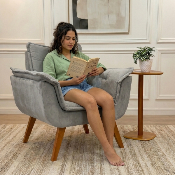Poltrona Decorativa Opala com Molas e Espuma D28 - Jolie Prata