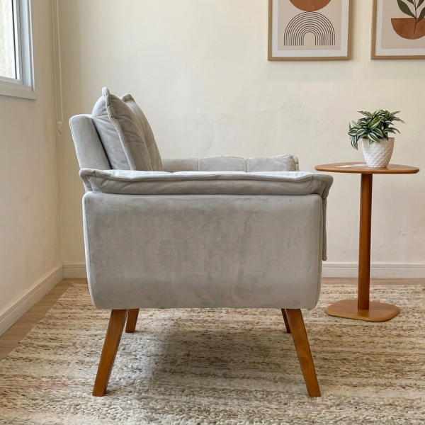 Poltrona Decorativa Opala com Molas e Espuma D28 - Jolie Cinza