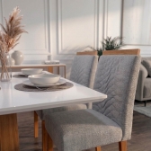 Mesa de Jantar 4 Cadeiras Pedro  Madeira Maciça - Cinza Veludo