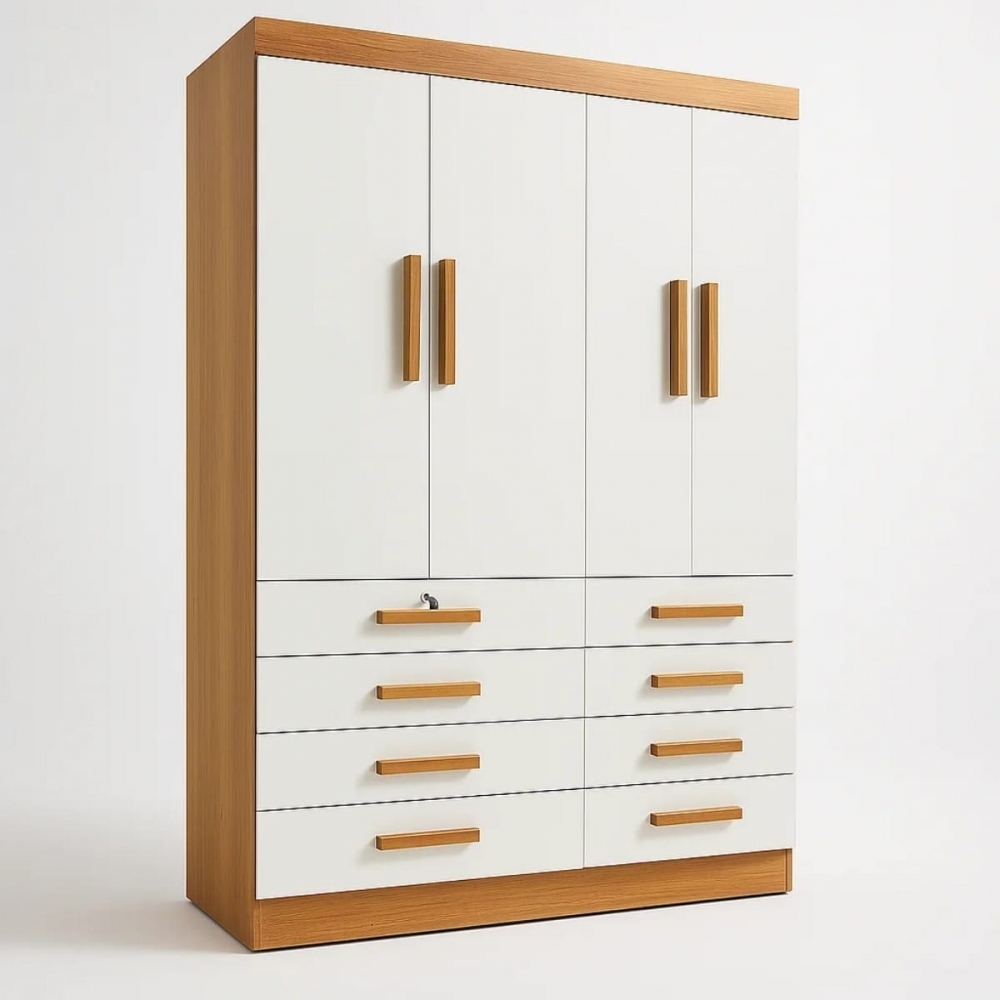 Guarda-Roupa Casal Austin 4 Portas e 8 Gavetas - Cinamomo/Off White