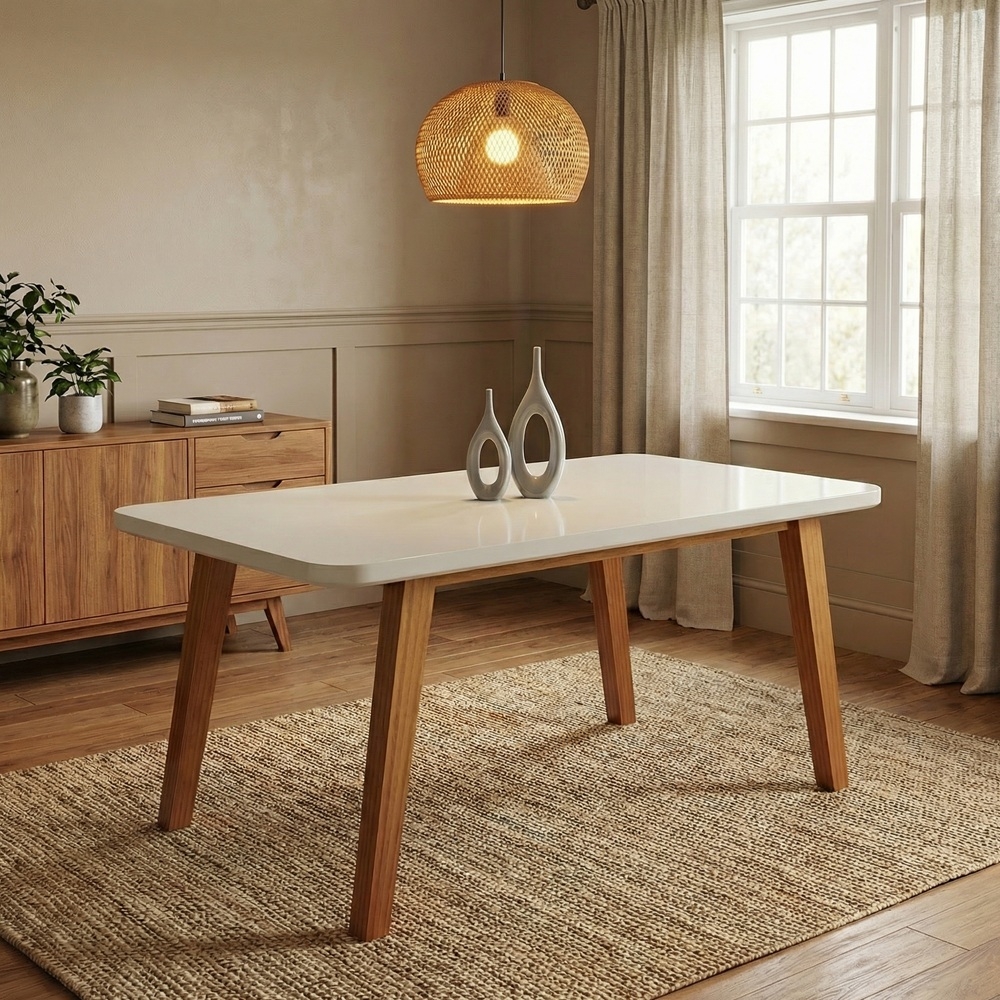 Mesa de Jantar 4 Lugares Arizona Tampo de Vidro - Off White/Naturale