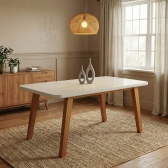 Mesa de Jantar 4 Lugares Arizona Tampo de Vidro - Off White/Naturale