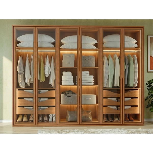 Guarda-Roupa 6 Portas Lumina LED Amêndoa C.Safira
