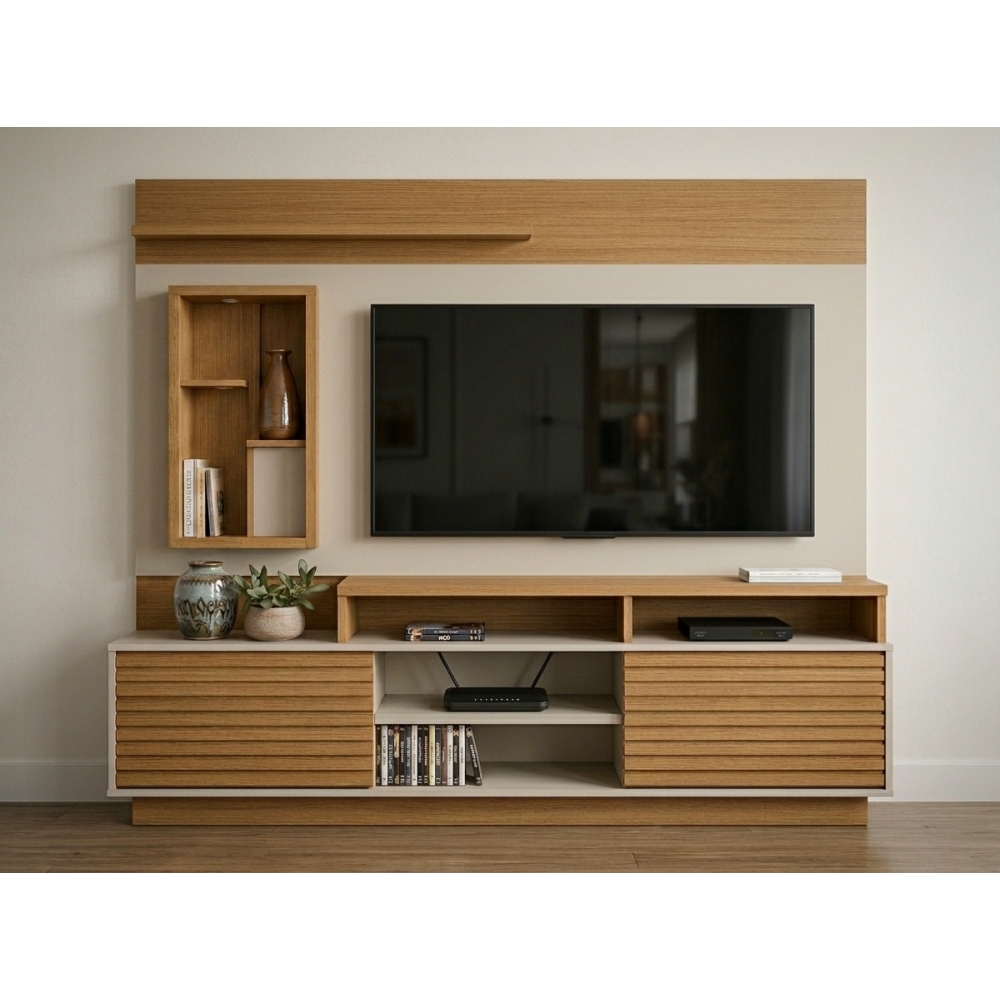 Estante Home Theater para TV até 60 Polegadas Araguaia - Nature/Off White