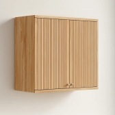 Armário Aéreo de Cozinha Pandora 80cm Duas Portas Ripado MDF - Amêndoa