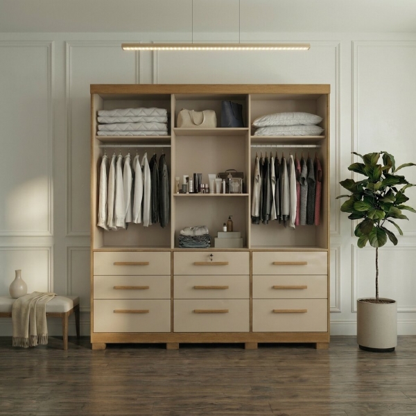 Guarda-Roupa Casal Athenas 3 Portas 9 Gavetas - Nature/Off White
