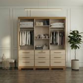Guarda-Roupa Casal Athenas 3 Portas 9 Gavetas - Nature/Off White
