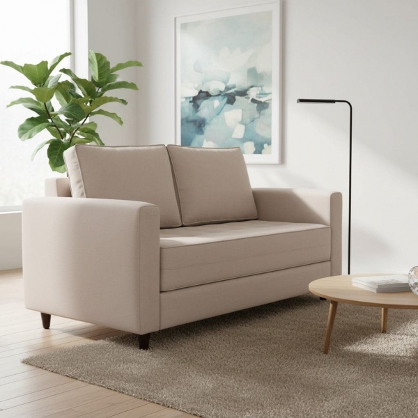 Sofá Cama Casal Morfeo 1.50m com Espuma D28 e Almofadas - Bege