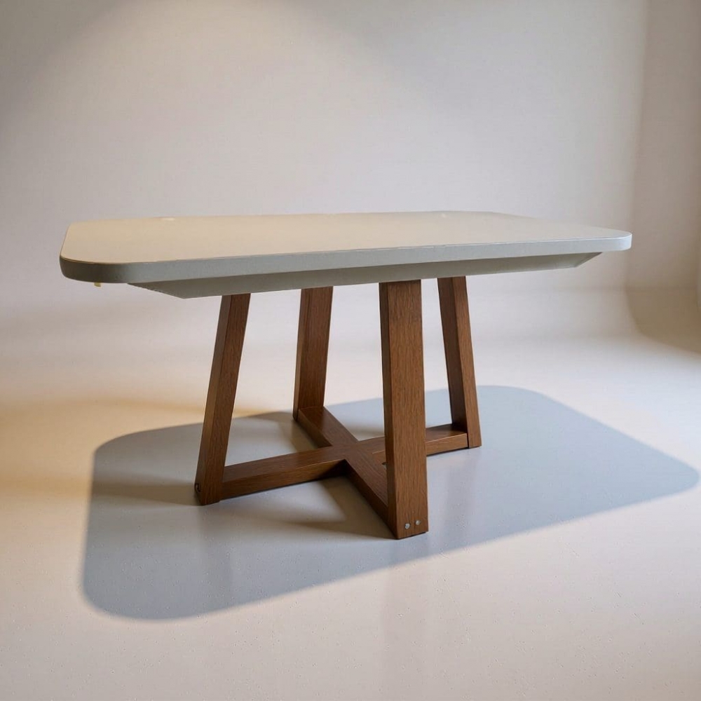 Mesa de Jantar 6 Lugares Coimbra Tampo de Vidro - Off White/Nature