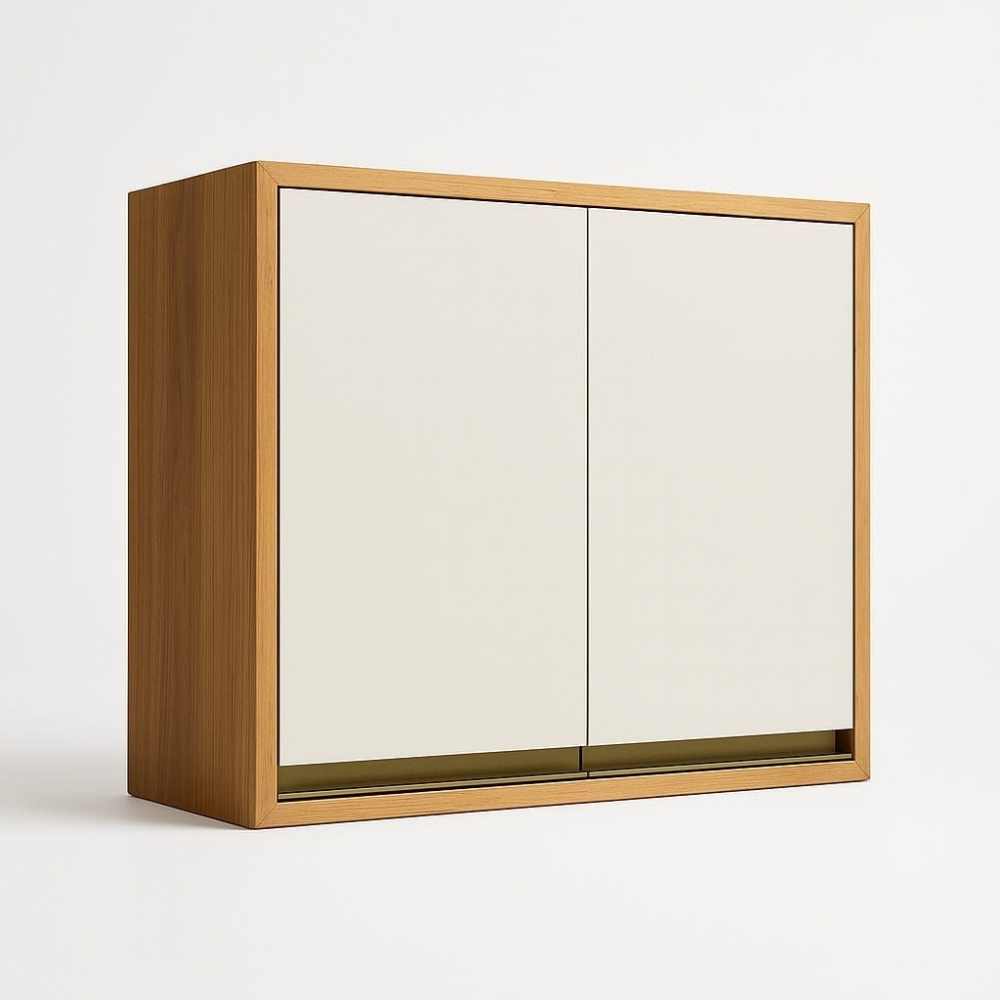 Armário Aéreo de Cozinha Andirá 80cm 2 Portas em MDF - Amêndoa/Off White