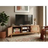 Rack para TV Daisy com Detalhe Palha 3D e Gavetas - Carvalho/Terracota