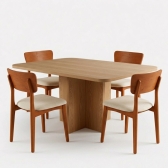 Conjunto Mesa Jantar Bosque 90x90 Nogal 4 Cadeiras