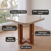 Mesa de Jantar 4 Lugares Segovia Tampo de Vidro - Off White/Naturale