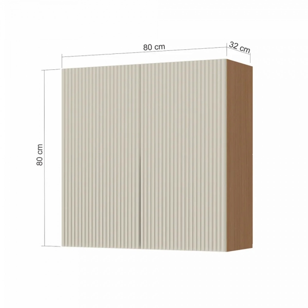 Armário Aéreo Simone Mendes 80cm Duas Portas Ripado MDF - Carvalho/Greige
