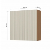 Armário Aéreo Simone Mendes 80cm Duas Portas Ripado MDF - Carvalho/Greige