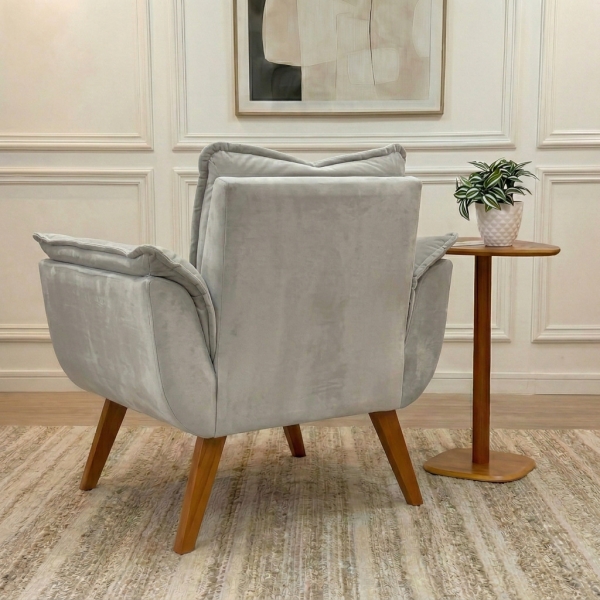 Poltrona Decorativa Opala com Molas e Espuma D28 - Jolie Cinza