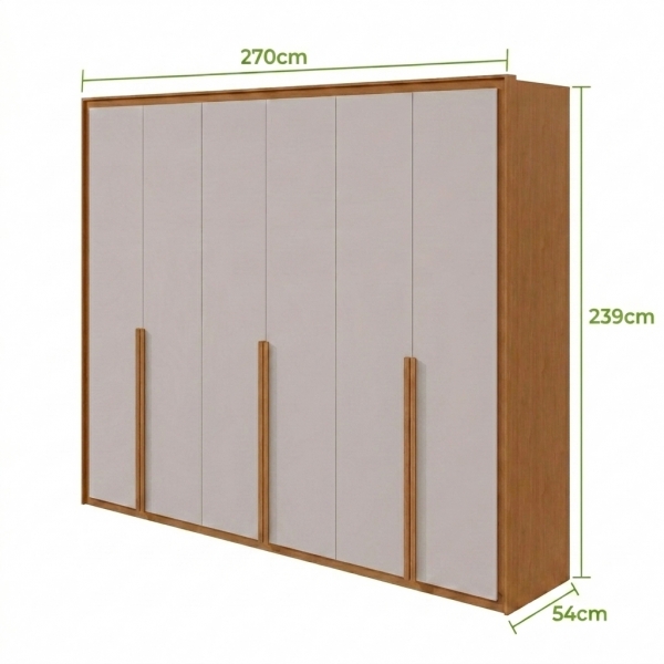 Guarda-Roupa Casal Moderni 6 Portas e 6 Gavetas 100% MDF - Amêndoa/Off White