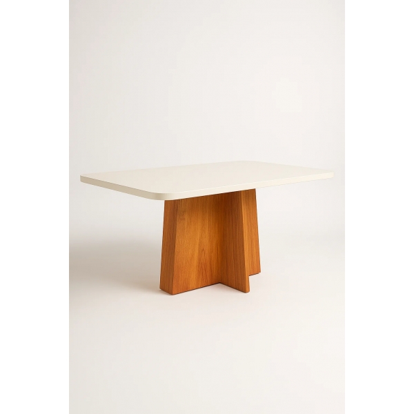 Mesa de Jantar 4 Lugares Porto Tampo de Vidro - Off White/Naturale