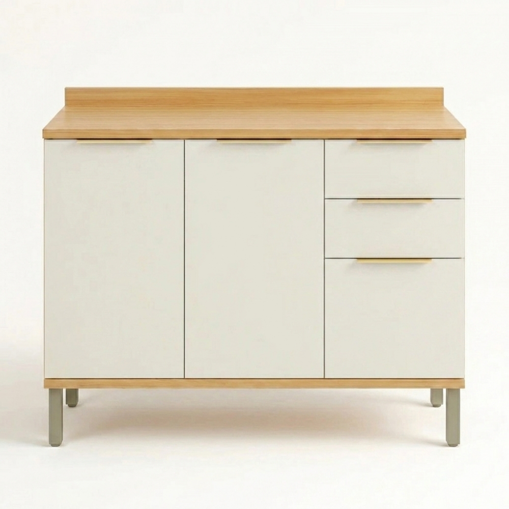 Balcão de Cozinha Pandora 1.20m 3 Portas em MDF - Amêndoa/Off White