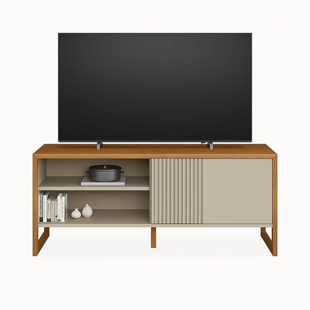Rack Leon 1.40m MDF/MDP Porta Frisada para TV até 55 - Nature/Off White