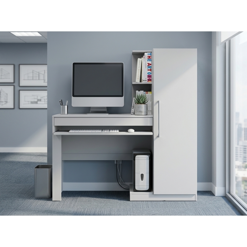 Escrivaninha Office com Armário Lateral e Chave - Branco