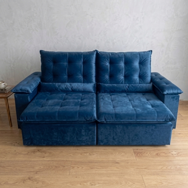 Sofá Retrátil e Reclinável Grécia com Pillow Top - Azul