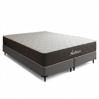 Conjunto Colchão Queen com Box Sommier Camurça Cinza