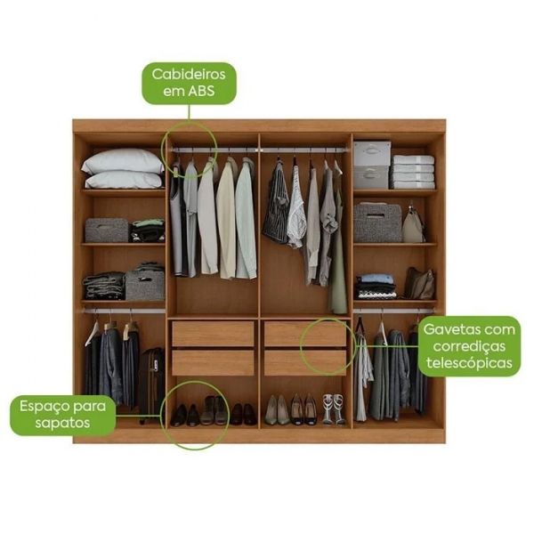 Guarda-Roupa Casal Bravo Easy Slim 8 Portas e 4 Gavetas - Amêndoa/Off White
