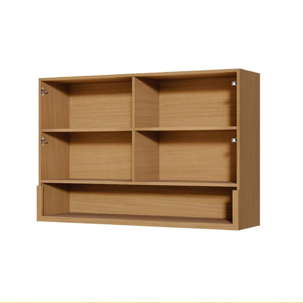 Armário Aéreo Simone Mendes 1.20m Duas Portas Ripado MDF - Carvalho/Greige