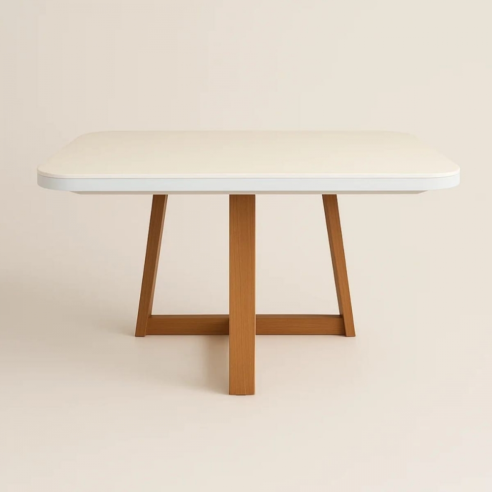 Mesa de Jantar 6 Lugares Coimbra Tampo de Vidro - Off White/Nature