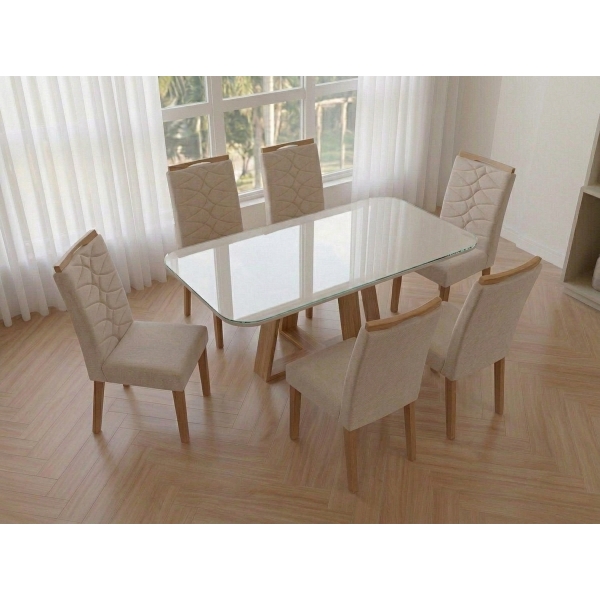 Conjunto Mesa de Jantar Slim 1,80m com 6 Cadeiras Évora