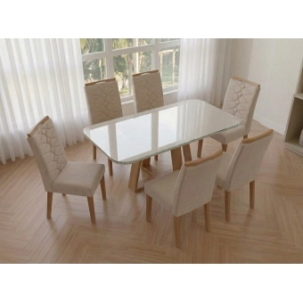 Conjunto Mesa de Jantar Slim 1,80m com 6 Cadeiras Évora