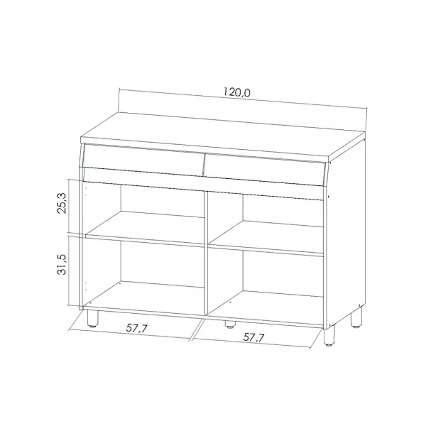 Balcão de Cozinha Simone Mendes 2 Portas 2 Gavetas em MDF 1.20m - Carvalho