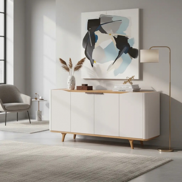 Buffet Begonia 1.60m com Cantos Curvos e Amortecedores - Off White/Nature